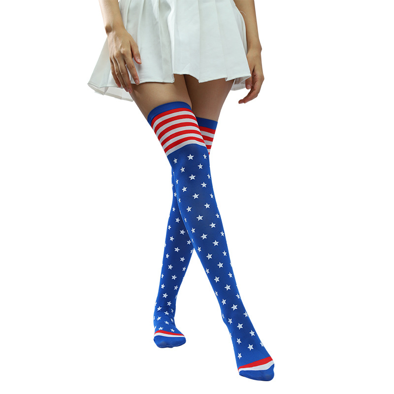 American Flag Thigh High Socks with Stars and Stripes Pattern